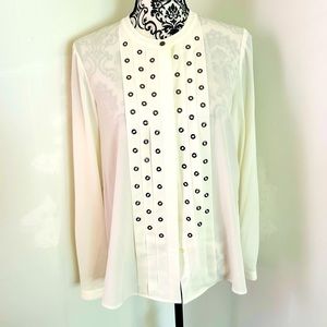 Jones New York Women’s Cream Grommet Long Sleeve Chiffon Button Up Blouse Sz M